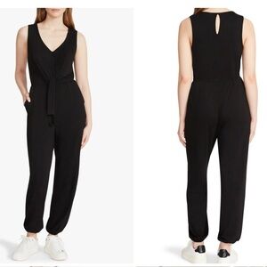 New STEVE MADDEN Black Tie Front Elastic‎ Hem Sleeveless Pattie Jumpsuit Size M